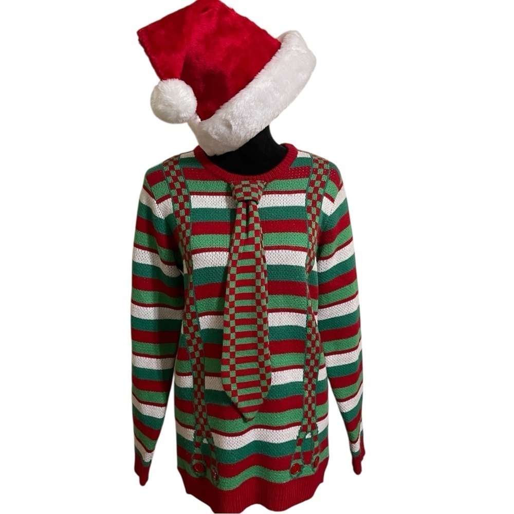 FESTIVE & FUN CHRISTMAS PARTY SWEATER TIE & SUSPENDERS SZ SM